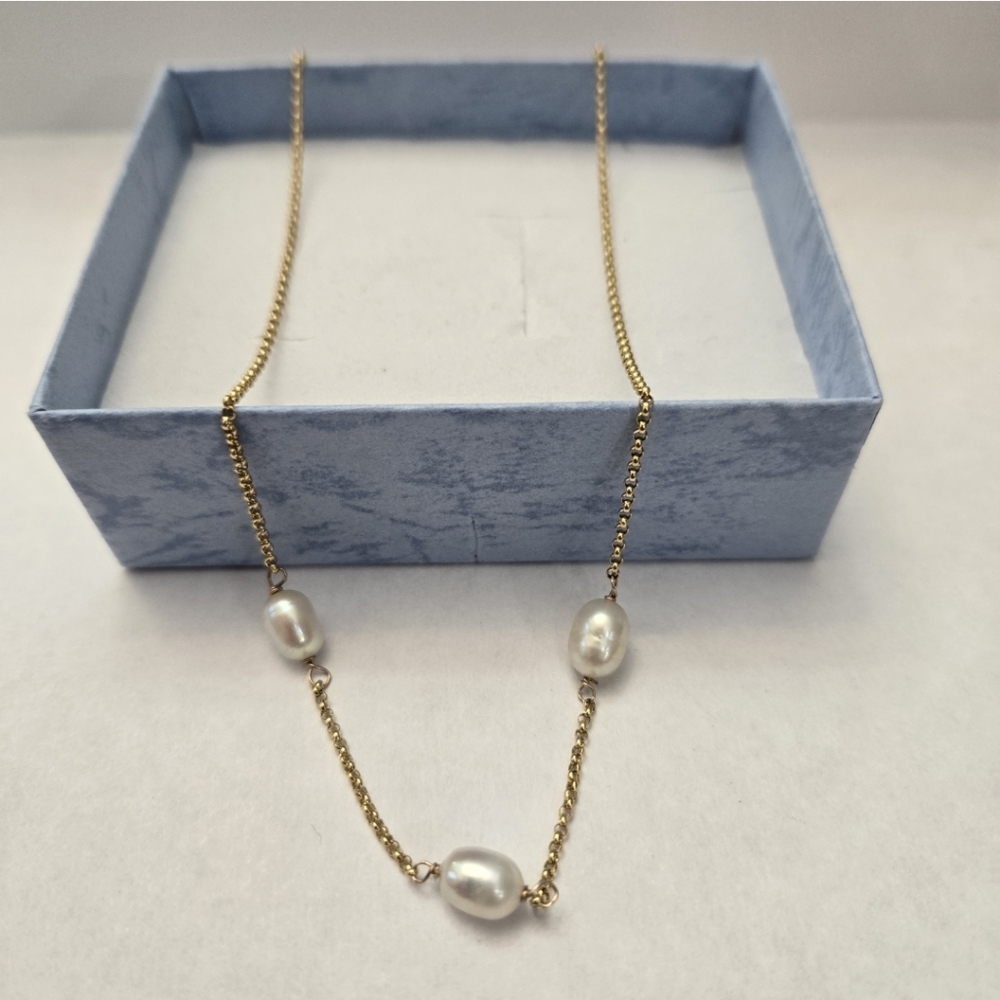 14kt Solid Yellow Gold Freshwater Pearl Necklace Choker